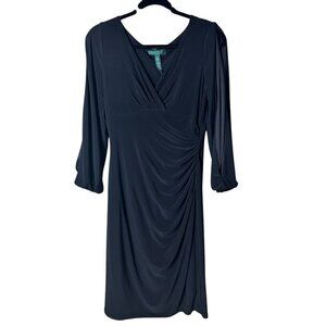LAUREN RALPH LAUREN Black Long Sleeve Jersey Ruched Dress Size 6